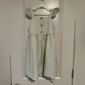 Source Unknown Olive and White Striped Sundress with Button Front